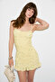 Bellis Women's Soft and Flexible Fabric Floral Patterned Short Yellow Dress with Drawstring and Straps - 3