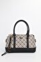 Women's Monogram Mink Black Leather Lock Charm Detailed Hand Shoulder and Crossbody Bag Elena