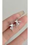 Women's Silver Color Minimal Earrings with Pole Star Figure and Stones - 5