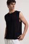 Black Relax Fit Textured Men's Sleeveless T-Shirt - 2