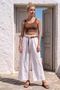 Italian White Pocketed Embroidered Belted Elastic Waist Wide Leg Casual Woven Trousers 99 60 - 5