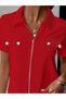 Women's short sleeve jacket with collar, zipper front, and pocket detail, imported crepe blouse with short sleeves. - 2