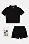 Kids Boy 3 Pieces Polo Shirt With Bottom And Patches Set, Black - 2