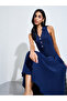 Navy Blue Drop Waist A-Line Midi Dress
