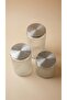 Set of 3 Metal Vacuum Lid Glass Storage Containers 1000 ml 1500 ml 2000 ml |   Ribbed Glass Jar - 3