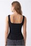 2214 Women's Eyelet Lace-Up Sweetheart Neck Corset Form Tank Top Black - 5