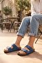 Navy Blue Double Buckle Casual Beach Pool Slippers Women's Slippers