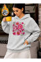 Unisex Floral Heart Printed Hooded Kangaroo Pocket Comfortable Fit Regular Cut Sweatshirt