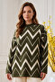 Zigzag Patterned Knitwear Tunic R7187 Khaki
