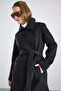 Button and Snap Detail Premium Coat with Punto Stitching Black 3171 - 6