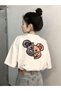 Women's White Figure Bear Printed Oversize T-Shirt