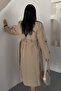 Women's Long Linen Trench Coat |   Double-Breasted Collar Belted Double-Button Oversized Trench Coat - 5