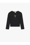 Bowknot Embroidery Detailed Long Sleeve Crew Neck T-Shirt for Girls - Black