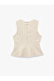 Slim Fit Cotton Stitched Detail Crew Neck Peplum Sleeveless Denim Blouse - 2