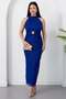 Halter Neck Dress with Waist Buckle and Tie Grs4023