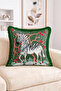 Fringed Throw Pillow Cover with Zebra Figure and Red Fruit Branch Motif - Retro Decorative Pillowcase - 2