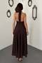 Women's Brown Strappy Linen Dress - 5