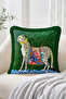 Leopard Figured Fringed Throw Pillow Cover with Floral Kaftan - Bohemian Modern Decorative Pillowcase