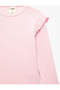 Cotton Long Sleeve Ruffle Crew Neck T-Shirt - 7
