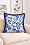 Blue Tile Vase and Ceramic Motif Fringed Throw Pillow Cover Modern Decorative Pillowcase Design - 2