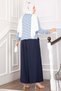 Belt Detailed Pocketed Skirted Trousers Navy Blue - 5
