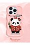 iPhone 14 Pro Compatible Case Camera Protector Pink Silicone Couple Phone Case Panda Pattern - 2