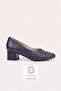Women's Navy Blue Braided Genuine Leather Heeled Shoes, Size 35-41