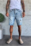 Men's Light Blue Denim Ripped Detailed Washed Jean Shorts Ke-487 - 4