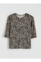Original Oval Collar Patterned Blouse - 5