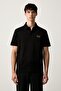 Men's Regular Fit Logo Label Flexible Cotton Short Sleeve Black Polo Collar T-Shirt