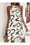 Women's Off-The-Shoulder Ring Neck Collar Patterned Short Single Jersey Dress - 2