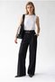 2185 Women's Double Belt High Waist Wide Leg Palazzo Trousers Black - 4
