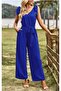 Women's v-neck aerobin jumpsuit with shoulder straps and belted waist