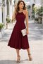 Women's Off-The-Shoulder Halter Neck Chain Detailed Midi Viscose Dress - 3