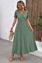 Women's Short Sleeve Lace Button Detailed Long Waffle Dress - 2
