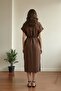 Shirt Collar Midi Dress Comfortable Fit with Pockets and Belt - 6