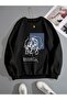 Portrait Printed Black 2 Thread Raster Crew Neck Sweatshirt