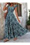 Women's Short Sleeve Double Breasted Collar Elastic Waist Single Jersey Maxi Dress - 4