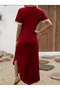 Women's Short Sleeve Lace V Neck Long Viscose Dress - 3