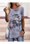 Women's Short Sleeve Crew Neck Loose Single Jersey Blouse - 3