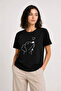 Minimal Printed T-Shirt with Dog Figure Short Sleeve Summer T-Shirt - Black - 4