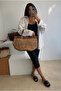 Women's woven bag camel woven - 2