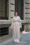 Women's Striped Cape Detailed, Adjustable Waist, Slit, Lace-Up, Hijab Tunic Abaya Dress - 4