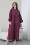 Women's Embroidered Linen Bat Sleeve Wide Fit Long Dress - 4