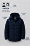Children's Unisex Navy Blue Regular Fit Square Detailed Hooded Coat