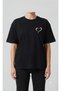 Unisex Black Heart Love Printed Oversize Fit Crew Neck Premium T-Shirt with Chest Detail - 2