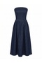 Women's Dark Indigo Strapless Corset Detailed Pleated Denim Dress