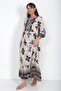 Women's Collar Lace-Up Ethnic Patterned Long Hijab Dress