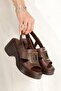 Dark Brown Color Genuine Leather Sandals Wedge Heels Daily Comfortable Shoes Tora - 3