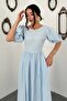 Women's Blue Back Tie Detailed Balloon Sleeve Pocketed Drawstring Midi Dress - 3